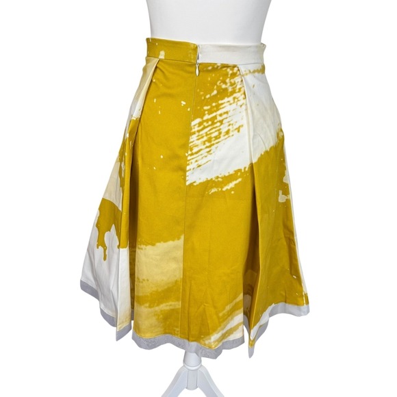 Ellender Anthropologie Painterly Mustard Yellow Abstract Pleated Midi Skirt 4 - Picture 10 of 11